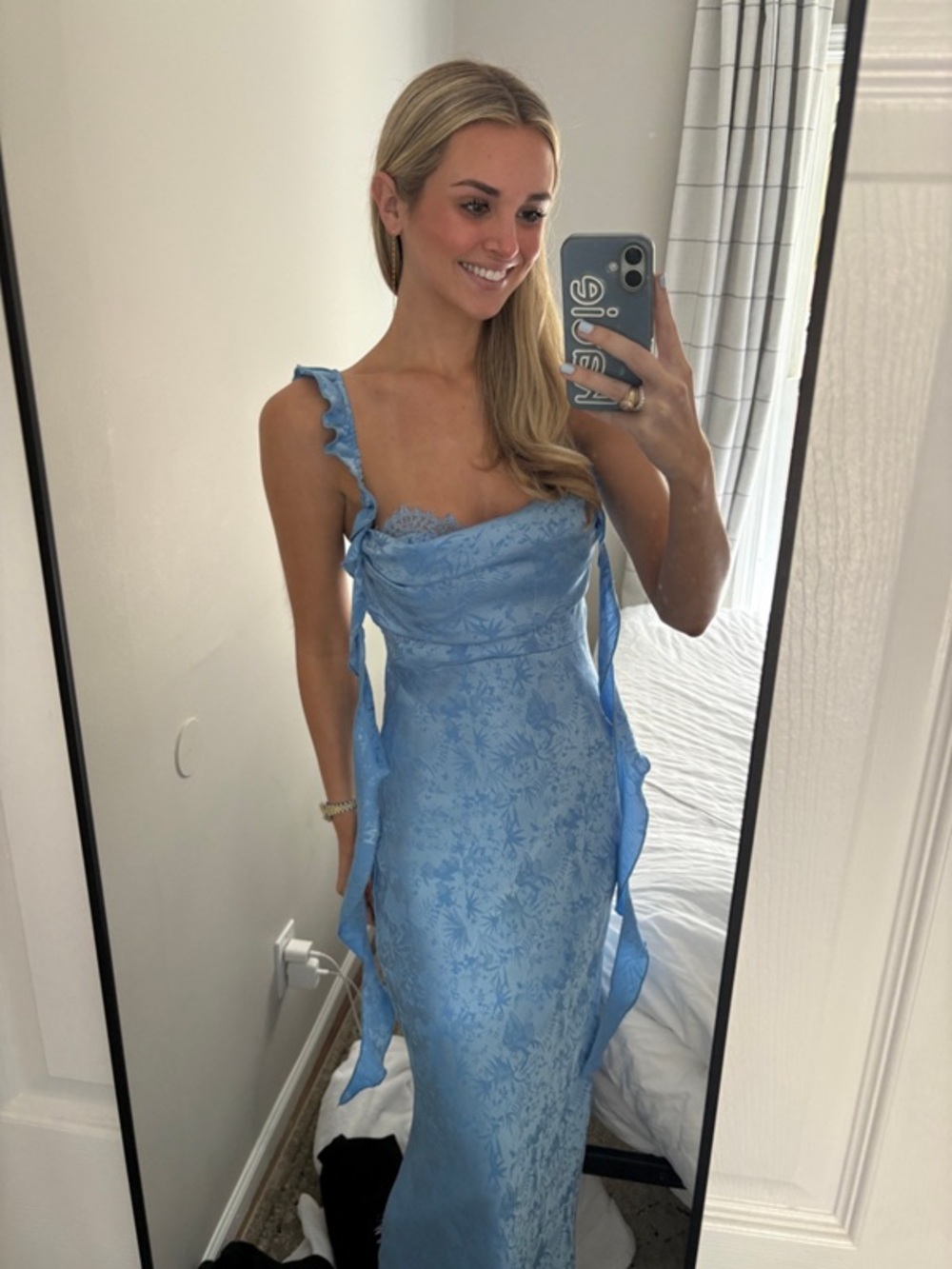 Rare London Powder Blue Floral Lace Maxi Dress